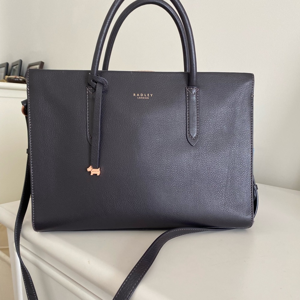 Radley London Arlington Court Lg Satchel handbag eggplant with rose gold.
